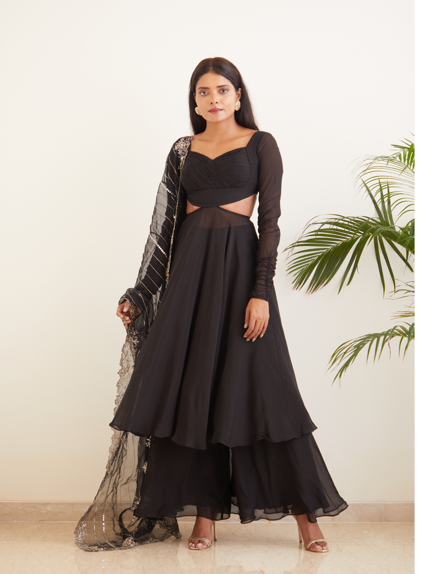 Black Anarkali With Hand Embroidered Dupatta