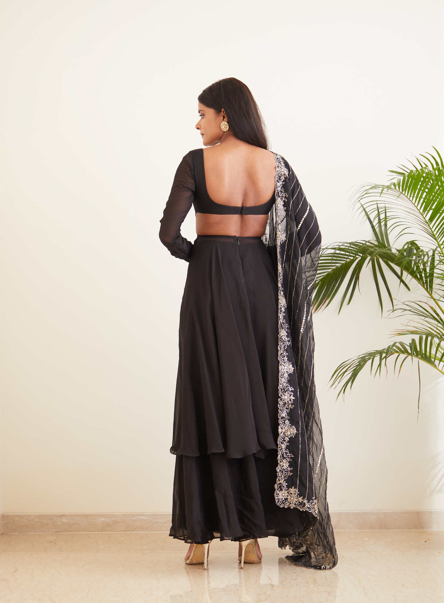 Black Anarkali With Hand Embroidered Dupatta