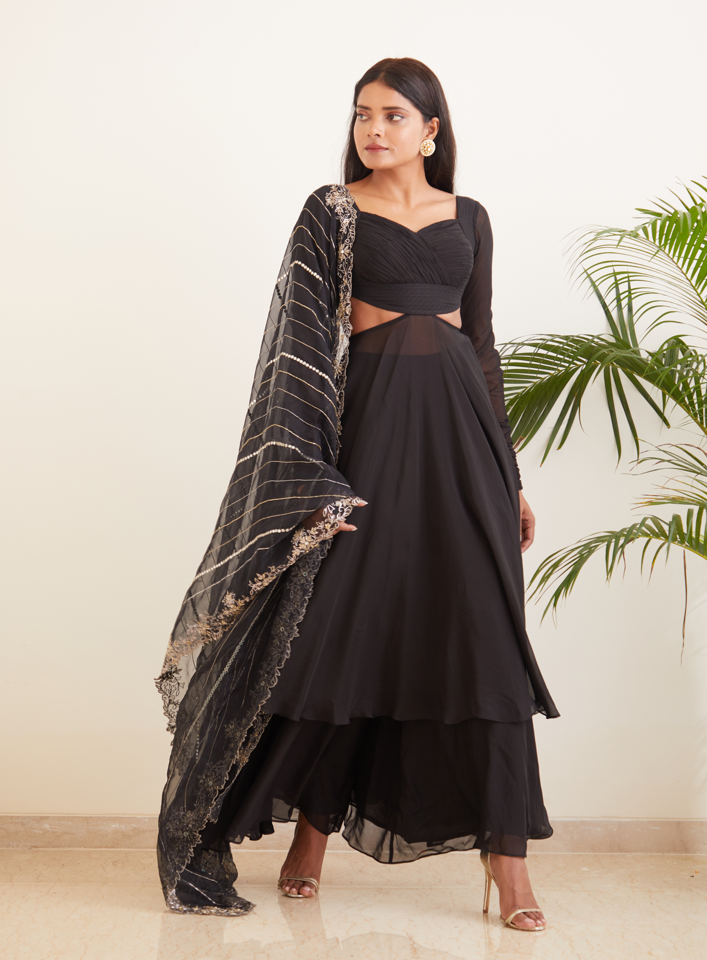 Black Anarkali With Hand Embroidered Dupatta