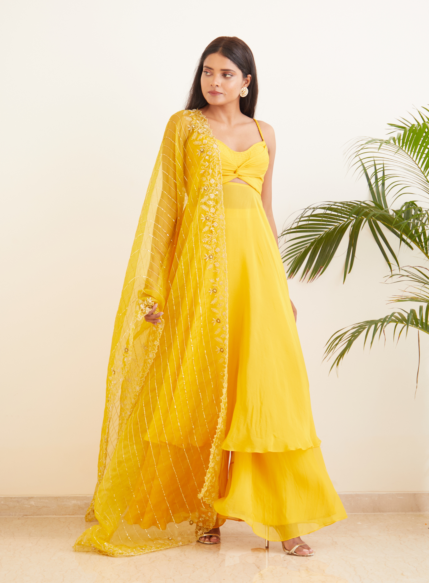 Mustard Yellow Anarkali With Hand Embroidered Dupatta