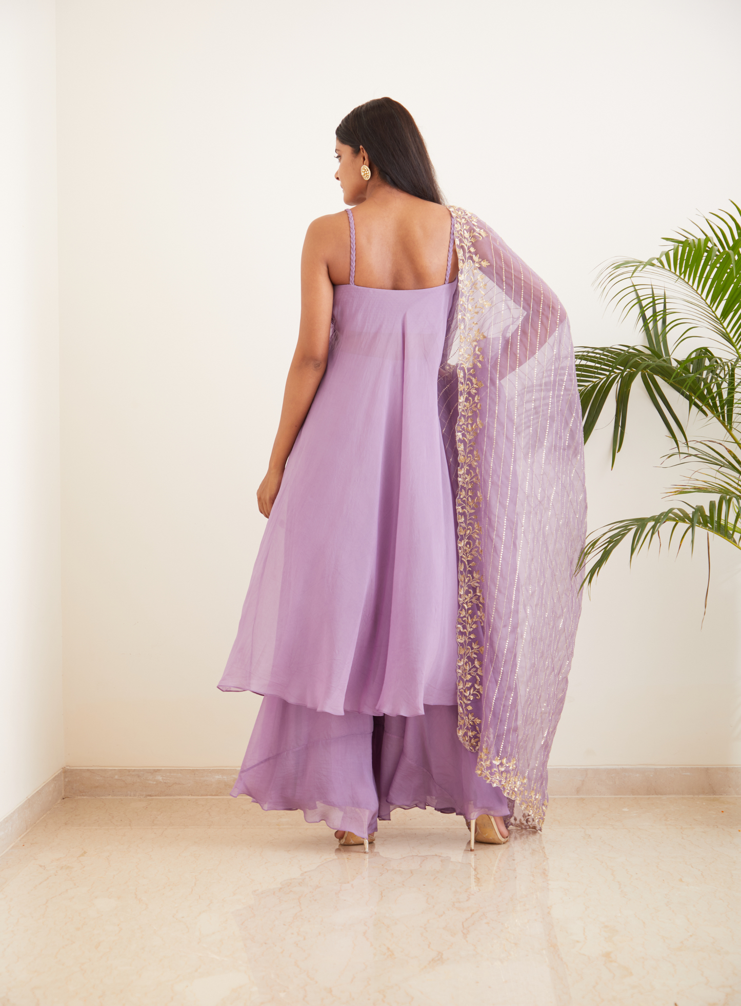 Lilac Anarkali With Hand Embroidered Dupatta