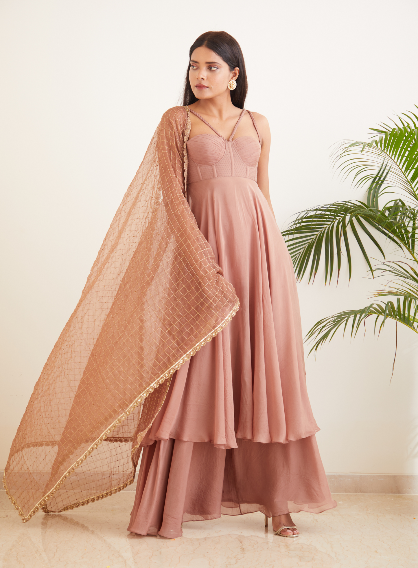 Mauve Anarkali With Hand Embroidered Dupatta