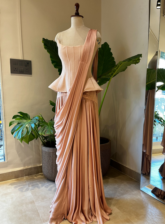 Pink Victorian Corset with Drape Saree