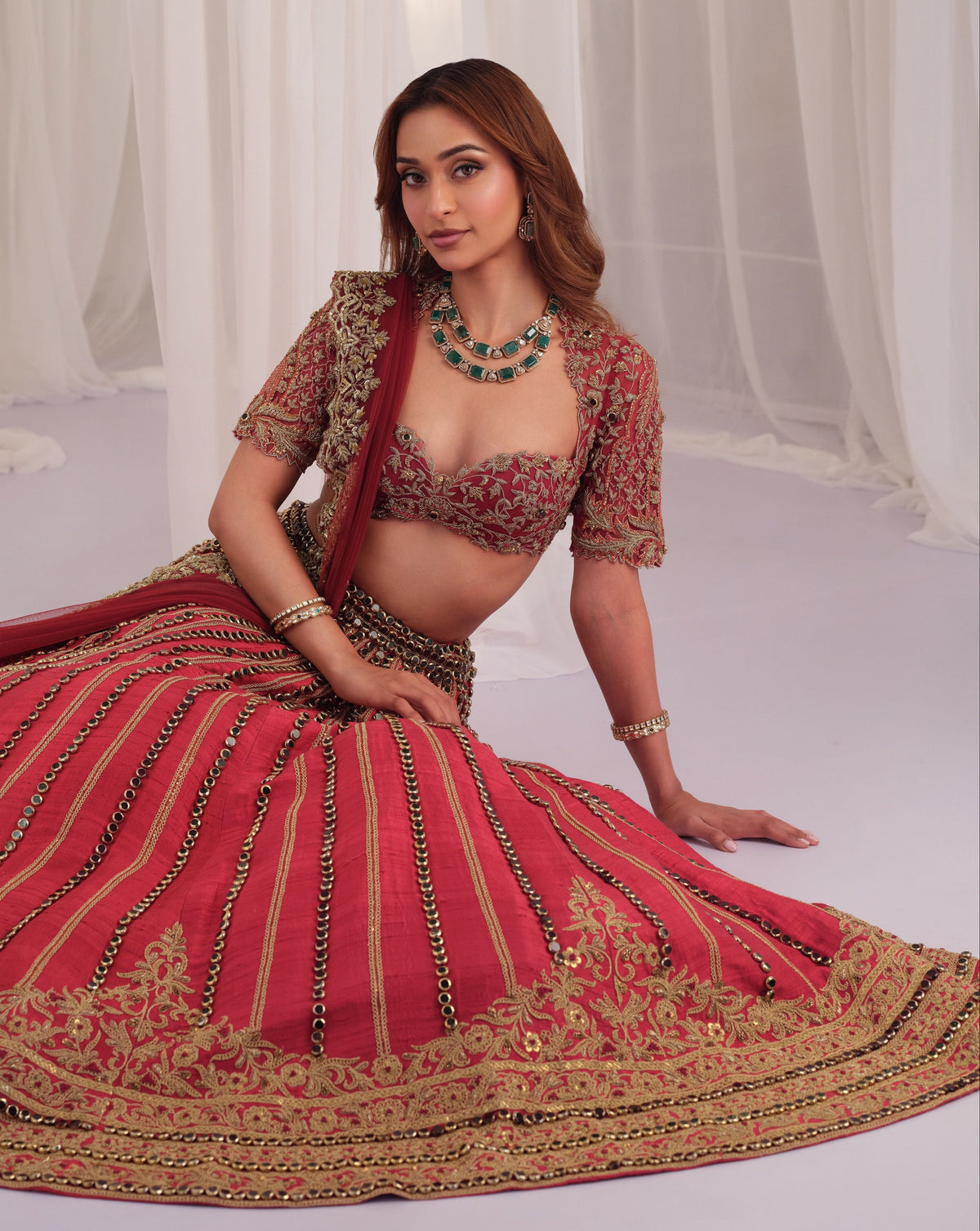 Maroon Marodi raw silk lehenga with embellished blouse - K&A Lehengas